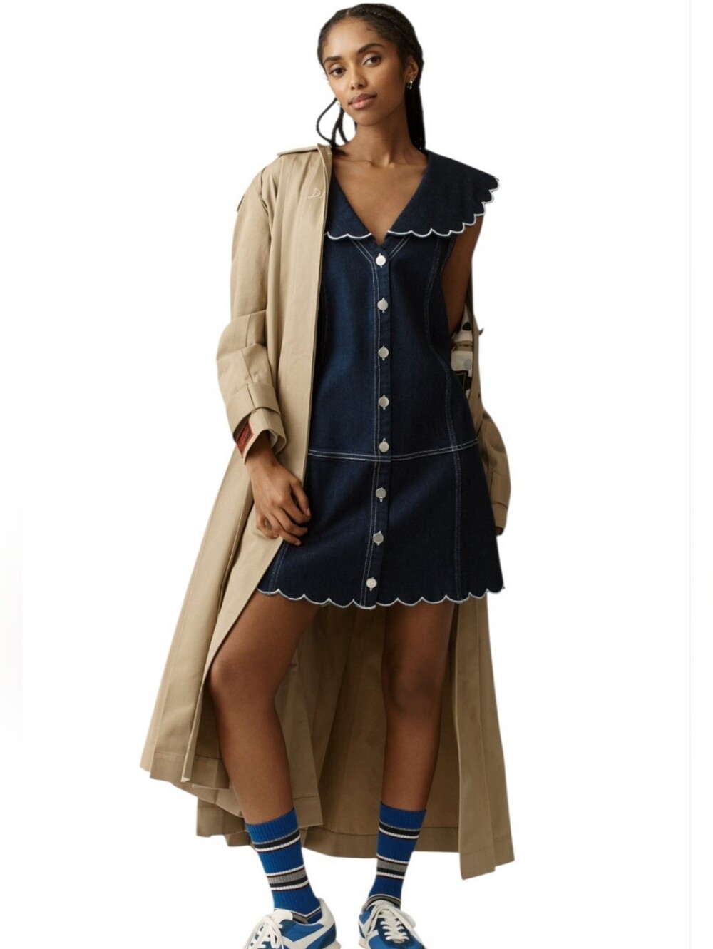 Anthropologie PILCRO Dark Denim Sleeveless Scalloped Collar & Hem w Pockets.